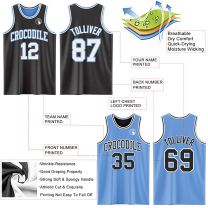 Custom Reversible Black White-Light Blue Double Side Sublimation Basketball Suit Jersey - Sky-Custom