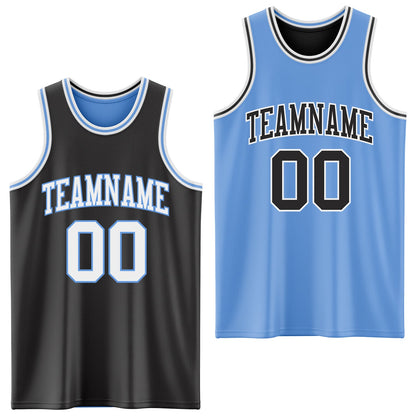 Custom Reversible Black White-Light Blue Double Side Sublimation Basketball Suit Jersey - Sky-Custom