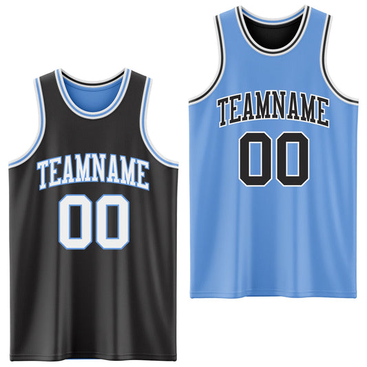 Custom Reversible Black White-Light Blue Double Side Sublimation Basketball Suit Jersey - Sky-Custom