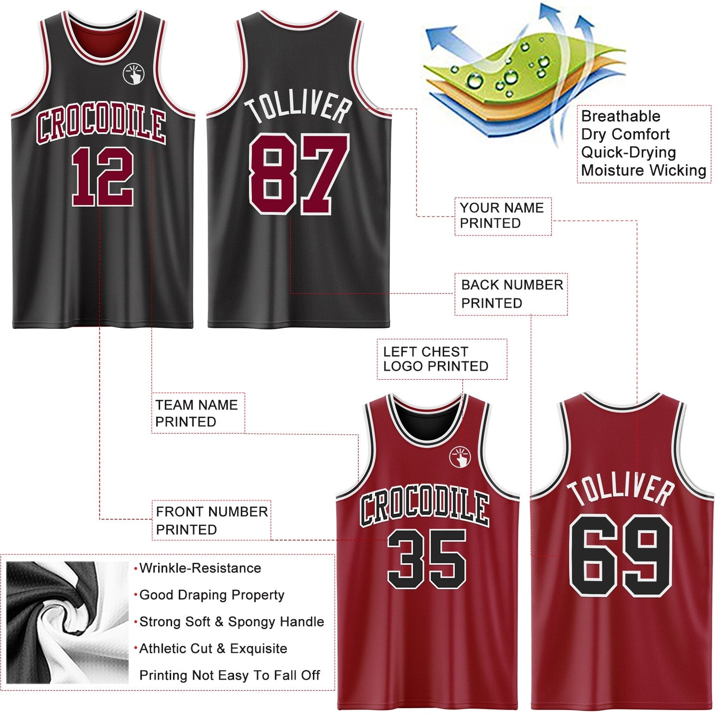 Custom Reversible Black Maroon-White Double Side Sublimation Basketball Suit Jersey - Sky-Custom