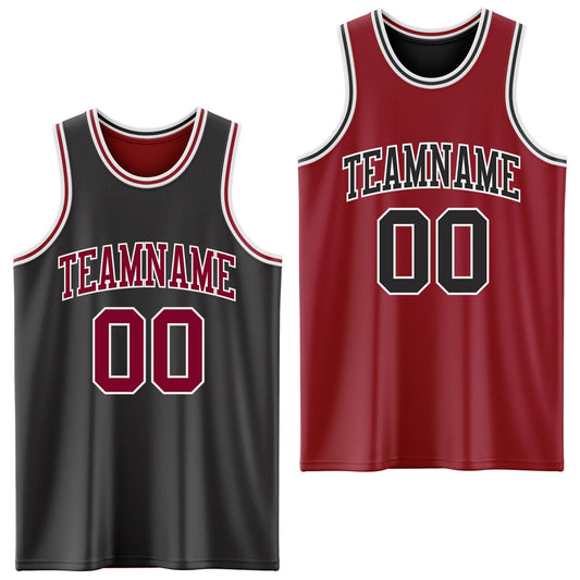 Custom Reversible Black Maroon-White Double Side Sublimation Basketball Suit Jersey - Sky-Custom