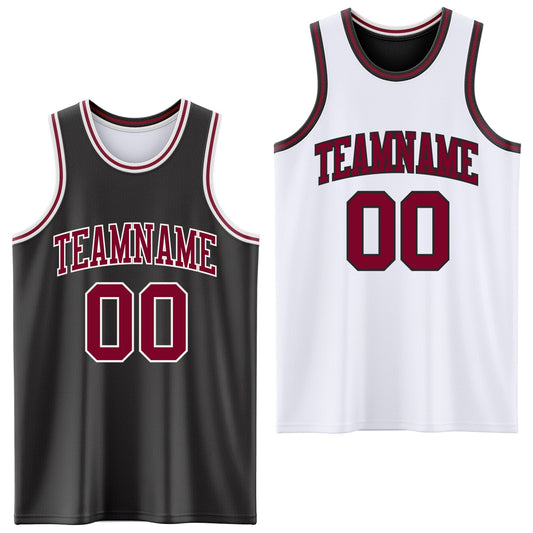 Custom Reversible Black Maroon-White Double Side Sublimation Basketball Suit Jersey - Sky-Custom