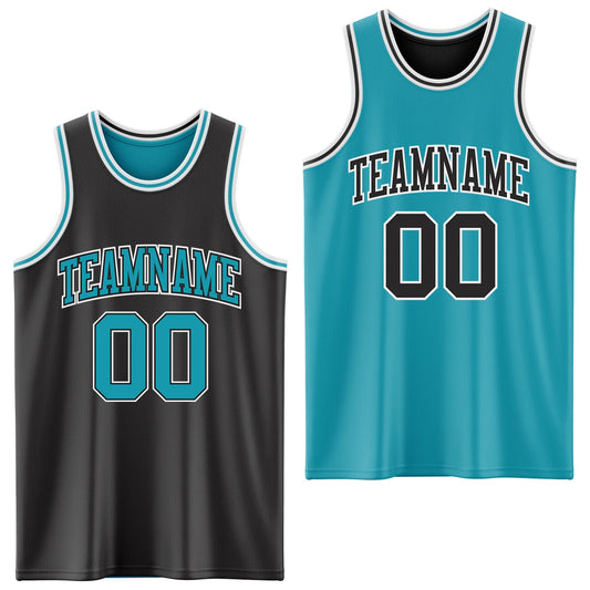 Custom Reversible Black Teal-White Double Side Sublimation Basketball Suit Jersey - Sky-Custom