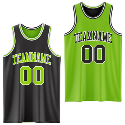 Custom Reversible Black Neon Green-White Double Side Sublimation Basketball Suit Jersey - Sky-Custom