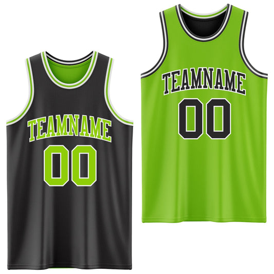 Custom Reversible Black Neon Green-White Double Side Sublimation Basketball Suit Jersey - Sky-Custom