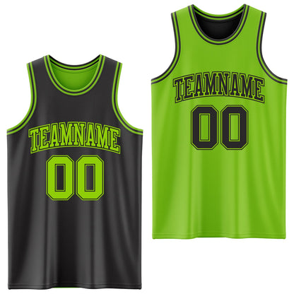 Custom Reversible Black Neon Green Double Side Sublimation Basketball Suit Jersey - Sky-Custom