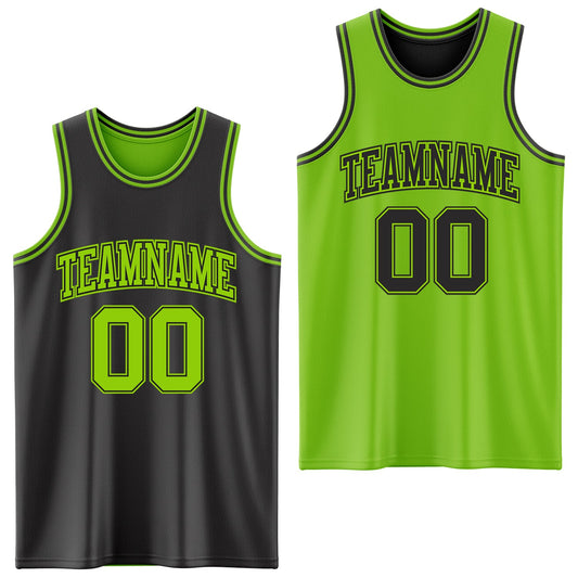 Custom Reversible Black Neon Green Double Side Sublimation Basketball Suit Jersey - Sky-Custom