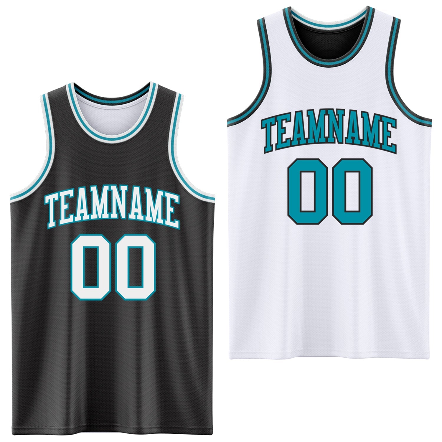 Custom Reversible Black White-Teal Double Side Sublimation Basketball Suit Jersey - Sky-Custom