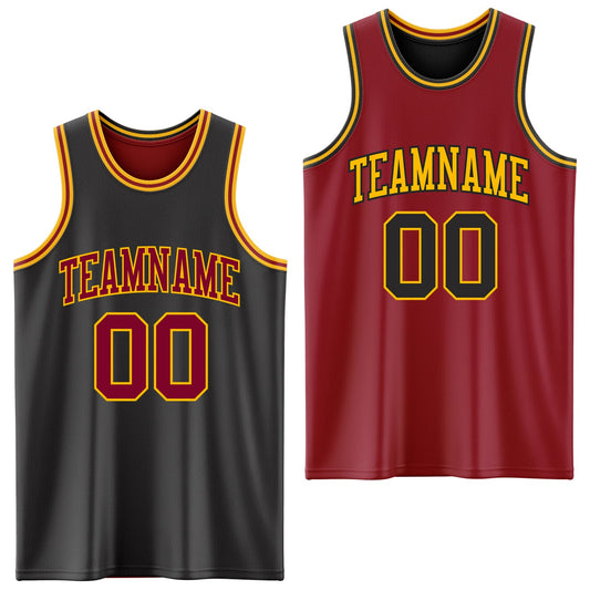 Custom Reversible Black Maroon-Gold Double Side Sublimation Basketball Suit Jersey - Sky-Custom