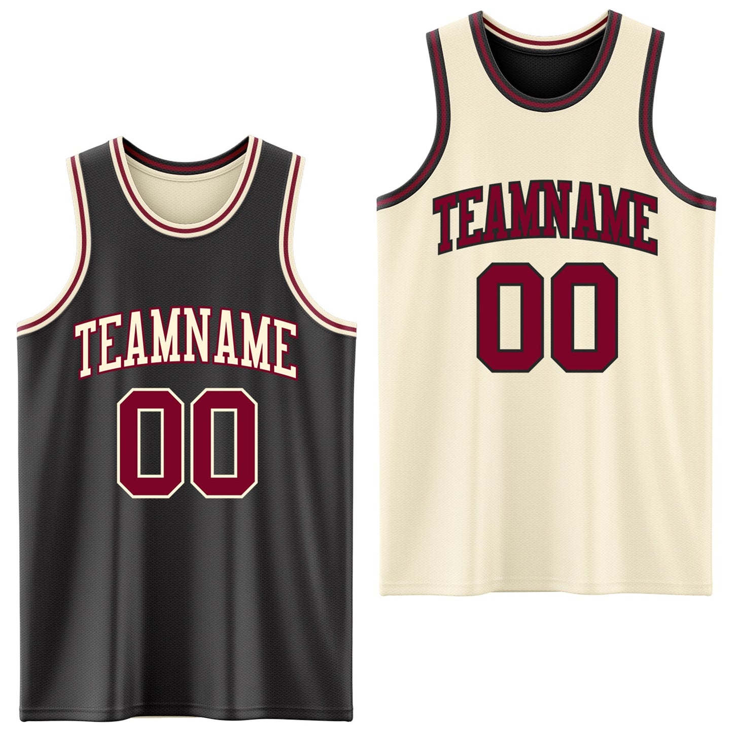 Custom Reversible Black Maroon-Cream Double Side Sublimation Basketball Suit Jersey - Sky-Custom