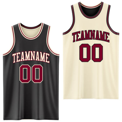 Custom Reversible Black Maroon-Cream Double Side Sublimation Basketball Suit Jersey - Sky-Custom