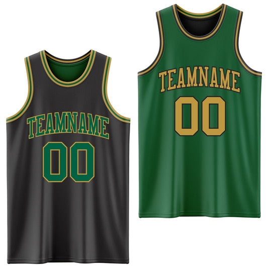 Custom Reversible Black Kelly Green-Old Gold Double Side Sublimation Basketball Suit Jersey - Sky-Custom