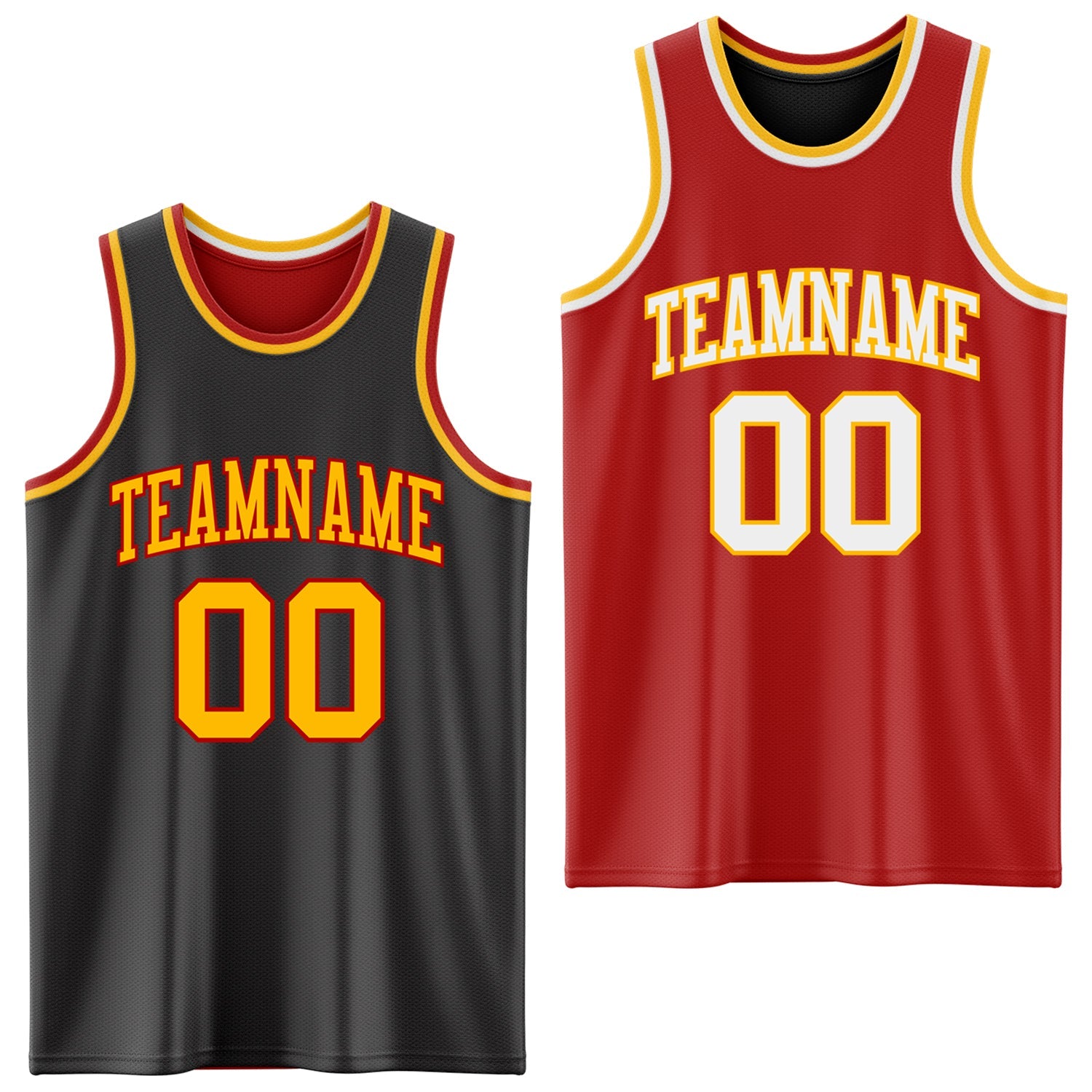Custom Reversible Black Gold-Red Double Side Sublimation Basketball Suit Jersey - Sky-Custom