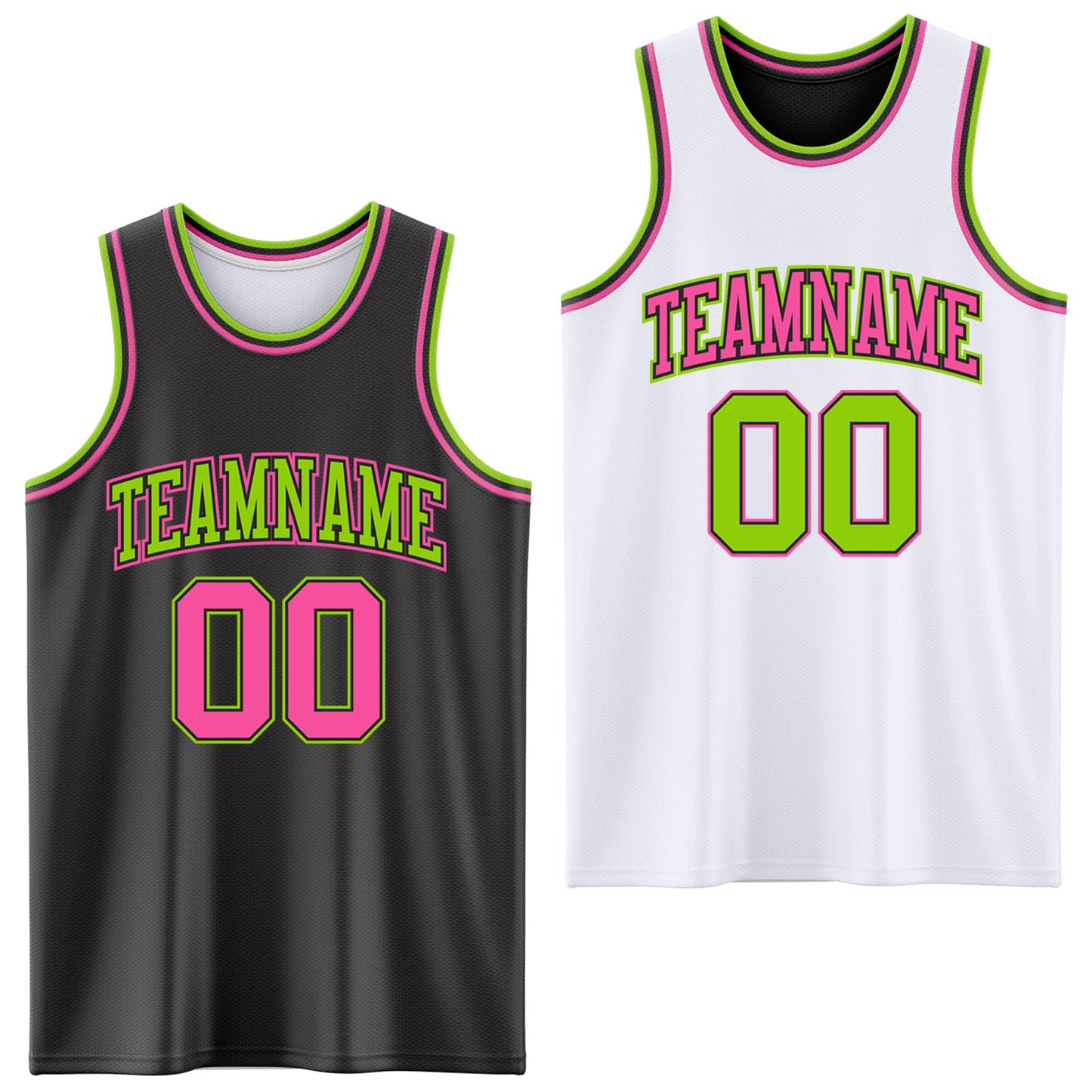 Custom Reversible Black Pink-Neon Green Double Side Sublimation Basketball Suit Jersey - Sky-Custom