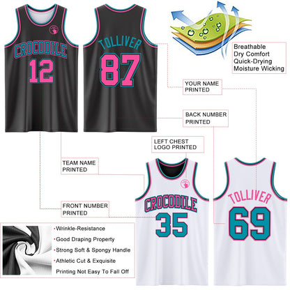 Custom Reversible Black Pink-Teal Double Side Sublimation Basketball Suit Jersey - Sky-Custom