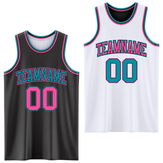 Custom Reversible Black Pink-Teal Double Side Sublimation Basketball Suit Jersey - Sky-Custom