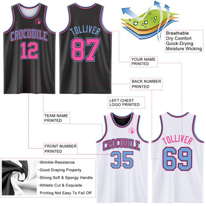 Custom Reversible Black Pink-Light Blue Double Side Sublimation Basketball Suit Jersey - Sky-Custom