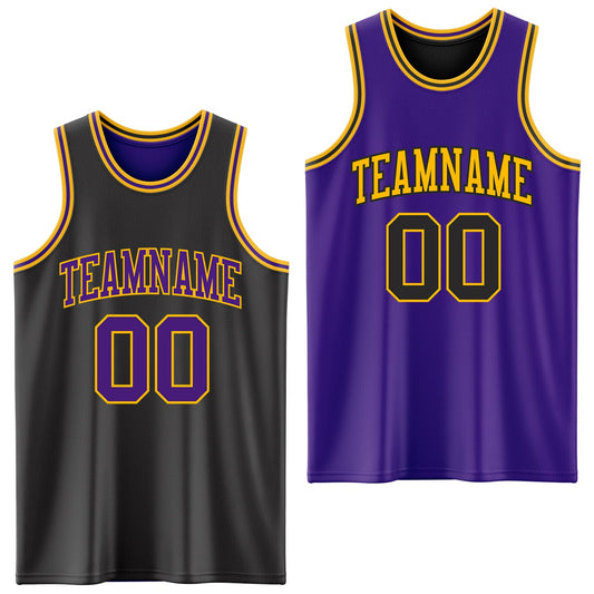Custom Reversible Black Purple-Gold Double Side Sublimation Basketball Suit Jersey - Sky-Custom