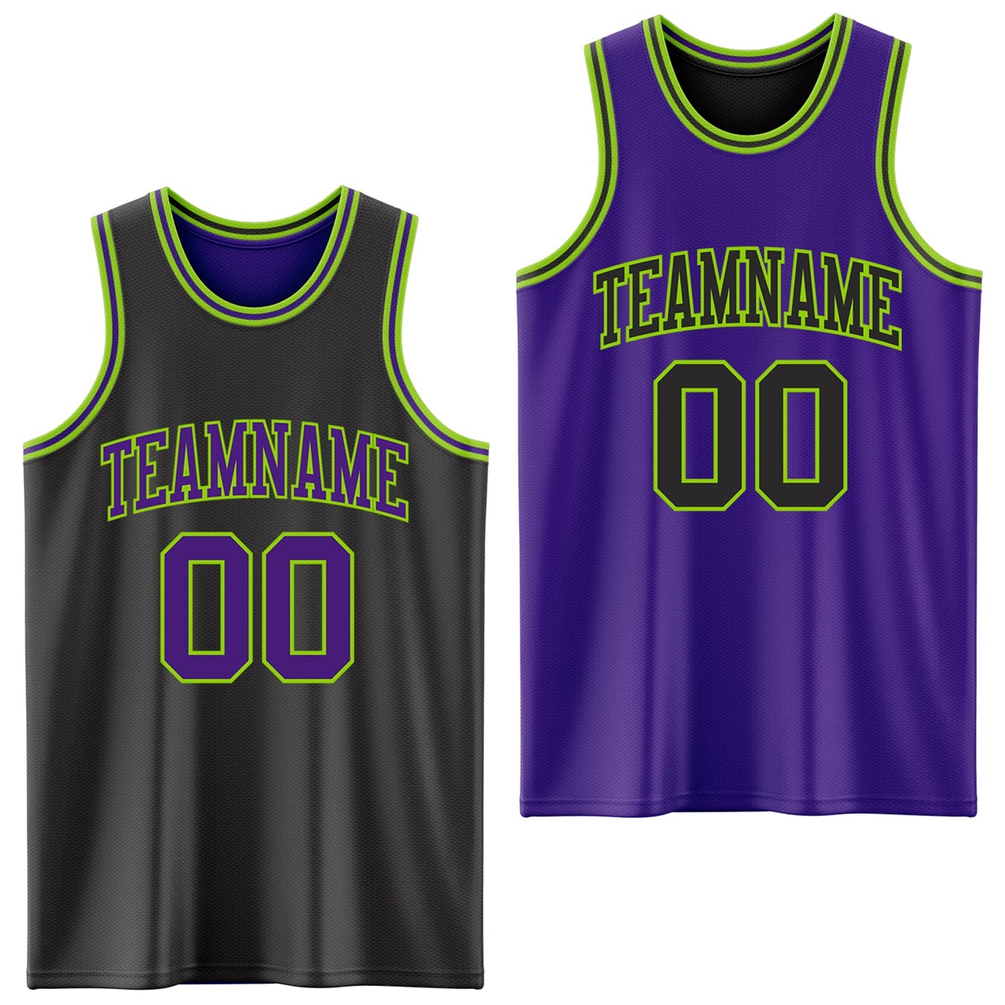 Custom Reversible Black Purple-Neon Green Double Side Sublimation Basketball Suit Jersey - Sky-Custom