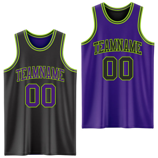 Custom Reversible Black Purple-Neon Green Double Side Sublimation Basketball Suit Jersey - Sky-Custom
