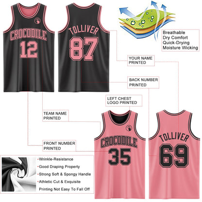 Custom Reversible Black Medium Pink Double Side Sublimation Basketball Suit Jersey - Sky-Custom