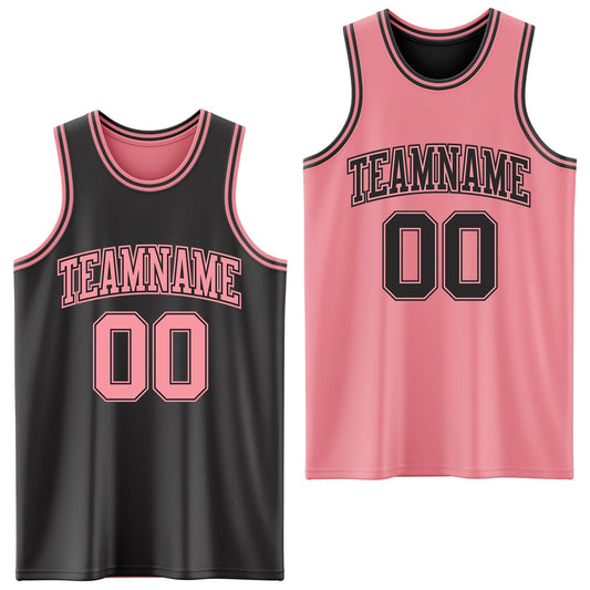 Custom Reversible Black Medium Pink Double Side Sublimation Basketball Suit Jersey - Sky-Custom