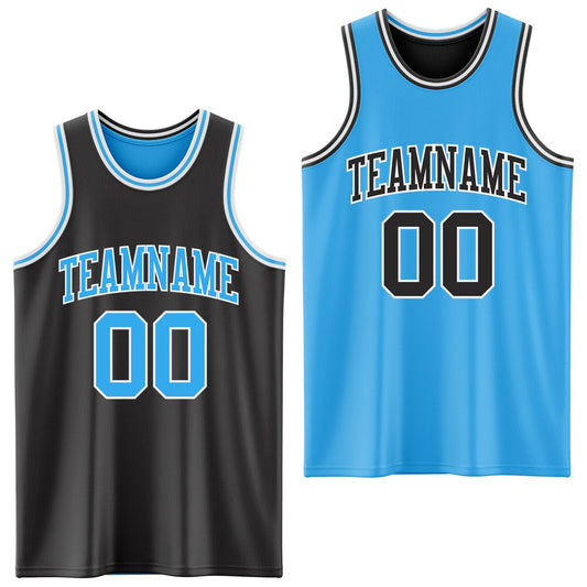 Custom Reversible Black Sky Blue-White Double Side Sublimation Basketball Suit Jersey - Sky-Custom