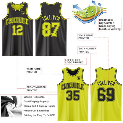 Custom Reversible Black Neon Yellow Double Side Sublimation Basketball Suit Jersey - Sky-Custom