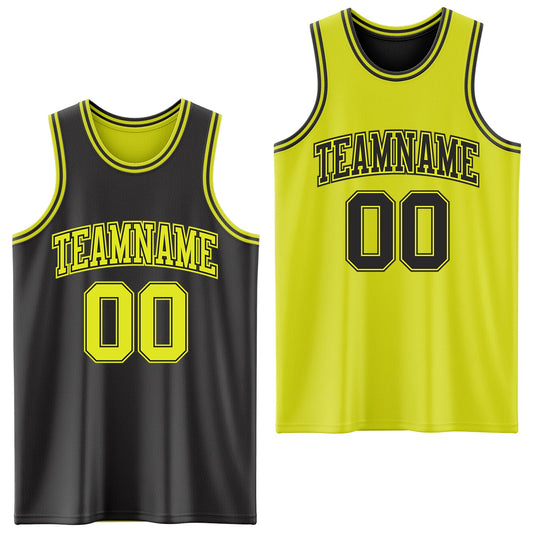 Custom Reversible Black Neon Yellow Double Side Sublimation Basketball Suit Jersey - Sky-Custom