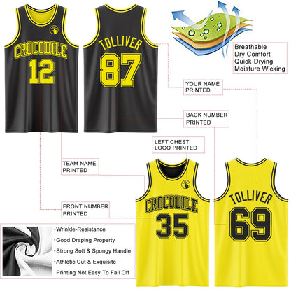 Custom Reversible Black Light Yellow Double Side Sublimation Basketball Suit Jersey - Sky-Custom
