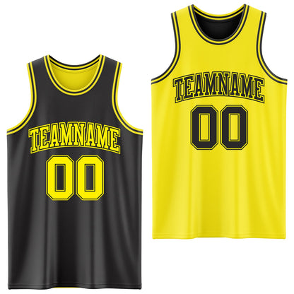 Custom Reversible Black Light Yellow Double Side Sublimation Basketball Suit Jersey - Sky-Custom
