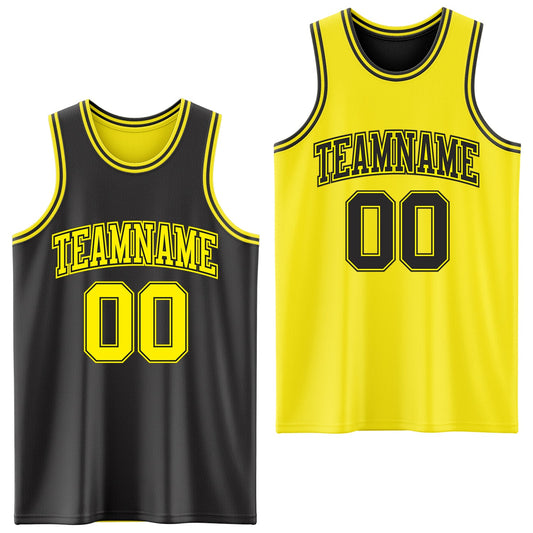 Custom Reversible Black Light Yellow Double Side Sublimation Basketball Suit Jersey - Sky-Custom
