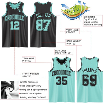 Custom Reversible Black Ice Blue Double Side Sublimation Basketball Suit Jersey - Sky-Custom