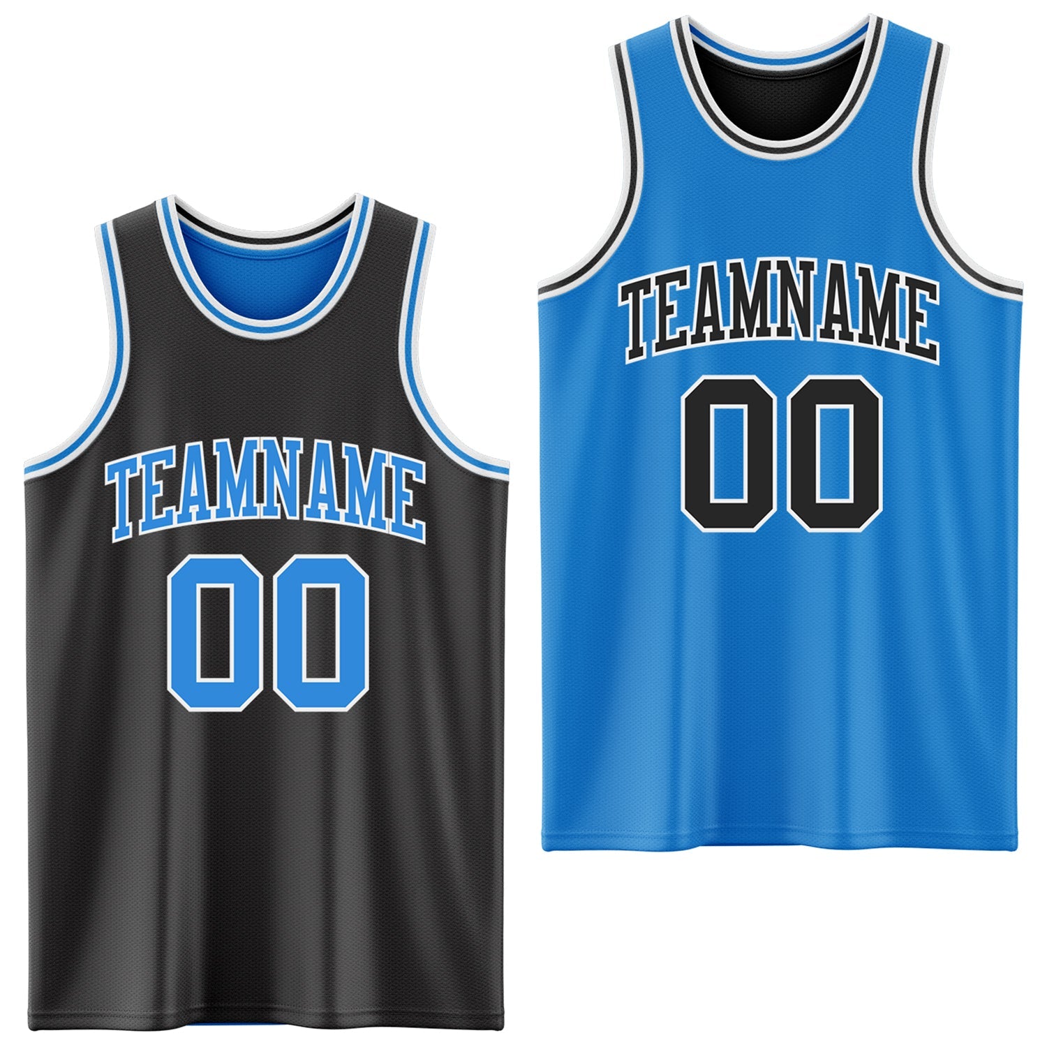Custom Reversible Black Powder Blue-White Double Side Sublimation Basketball Suit Jersey - Sky-Custom