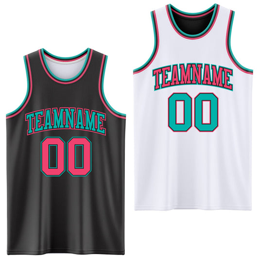 Custom Reversible Black Neon Pink-Aqua Double Side Sublimation Basketball Suit Jersey - Sky-Custom
