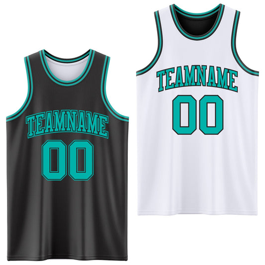 Custom Reversible Black Aqua Double Side Sublimation Basketball Suit Jersey - Sky-Custom