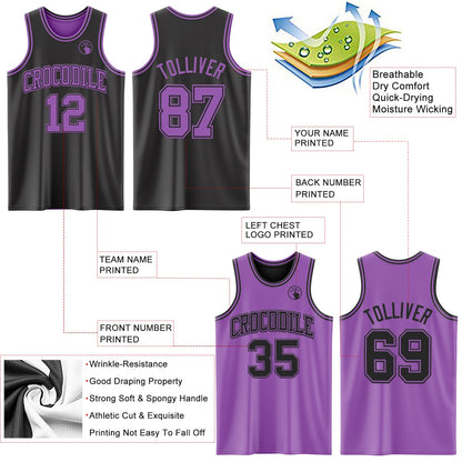 Custom Reversible Black Medium Purple Double Side Sublimation Basketball Suit Jersey - Sky-Custom