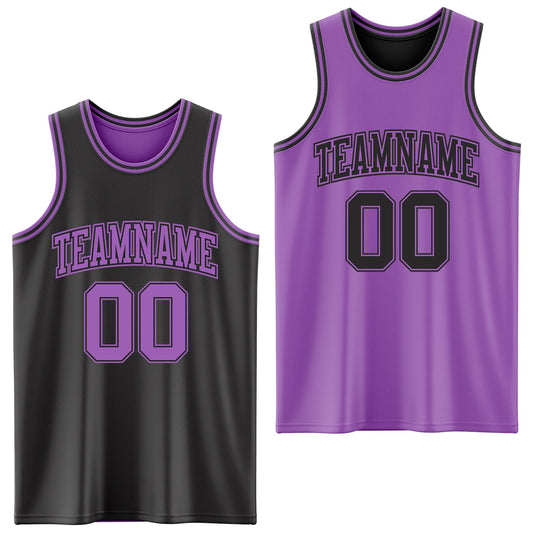 Custom Reversible Black Medium Purple Double Side Sublimation Basketball Suit Jersey - Sky-Custom