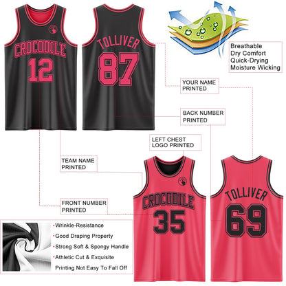 Custom Reversible Black Neon Pink Double Side Sublimation Basketball Suit Jersey - Sky-Custom