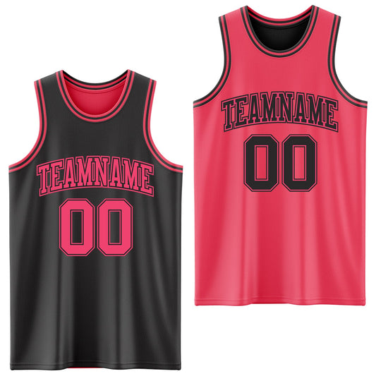 Custom Reversible Black Neon Pink Double Side Sublimation Basketball Suit Jersey - Sky-Custom