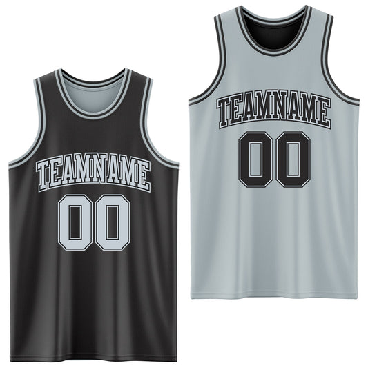 Custom Reversible Black Silver Double Side Sublimation Basketball Suit Jersey - Sky-Custom