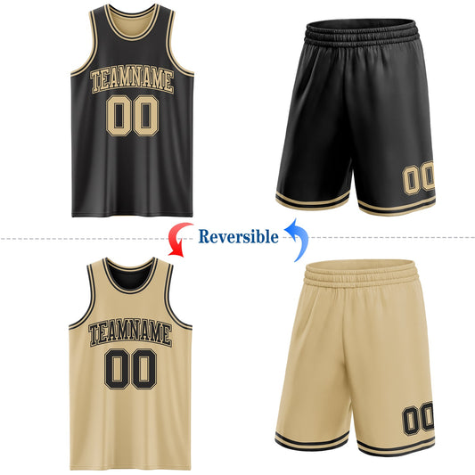Custom Reversible Black Vegas Gold Double Side Sublimation Basketball Suit Jersey - Sky-Custom