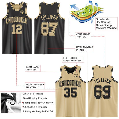 Custom Reversible Black Vegas Gold Double Side Sublimation Basketball Suit Jersey - Sky-Custom
