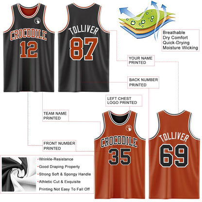 Custom Reversible Black Texas Orange-White Double Side Sublimation Basketball Suit Jersey - Sky-Custom