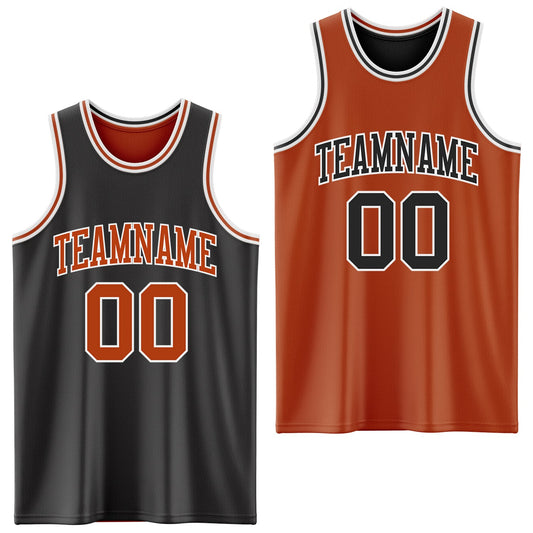 Custom Reversible Black Texas Orange-White Double Side Sublimation Basketball Suit Jersey - Sky-Custom