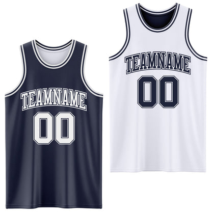 Custom Navy White Reversible Double Side Sublimation Basketball Suit Jersey - Sky-Custom