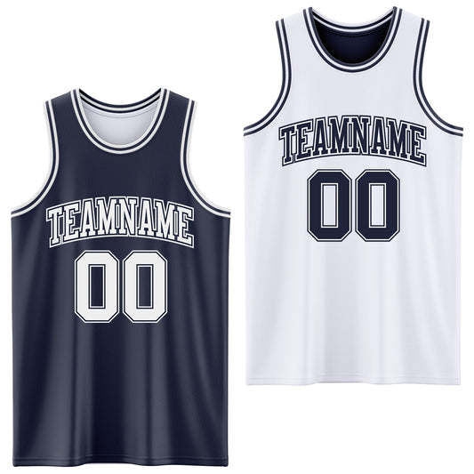 Custom Navy White Reversible Double Side Sublimation Basketball Suit Jersey - Sky-Custom