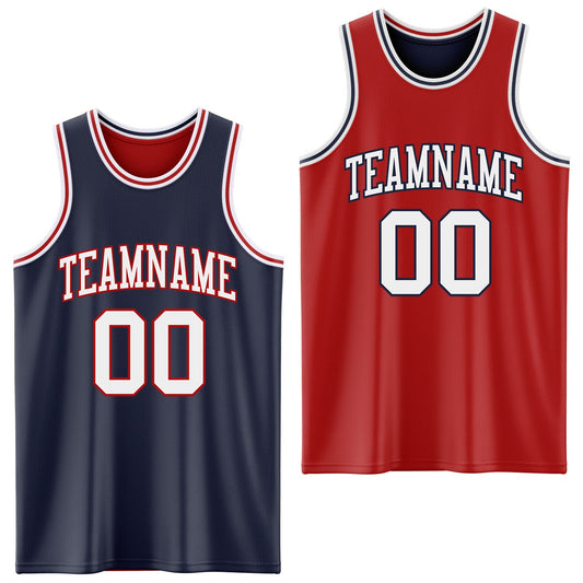 Custom Navy White-Red Reversible Double Side Sublimation Basketball Suit Jersey - Sky-Custom