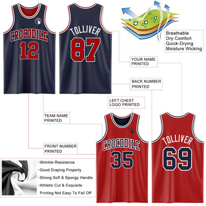Custom Navy Red-White Reversible Double Side Sublimation Basketball Suit Jersey - Sky-Custom