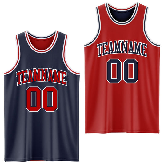 Custom Navy Red-White Reversible Double Side Sublimation Basketball Suit Jersey - Sky-Custom